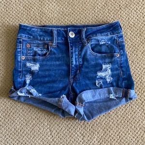 AEO hi rise shortie super stretch jean shorts